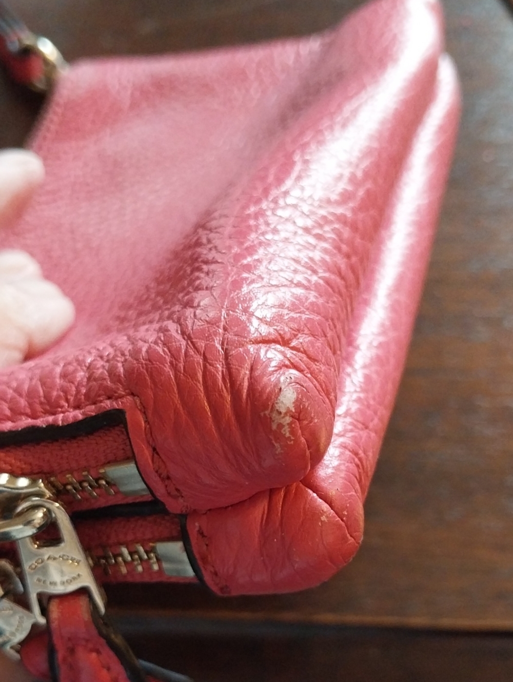 Coach Pebbled Leather Wristlet Wallet - Pinkish Red, Gently Loved - Picture 9 of 9